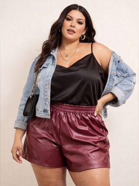 Entro Faux Leather Shorts XL Plus Burgundy High Rise Club Night Out Nashville LA